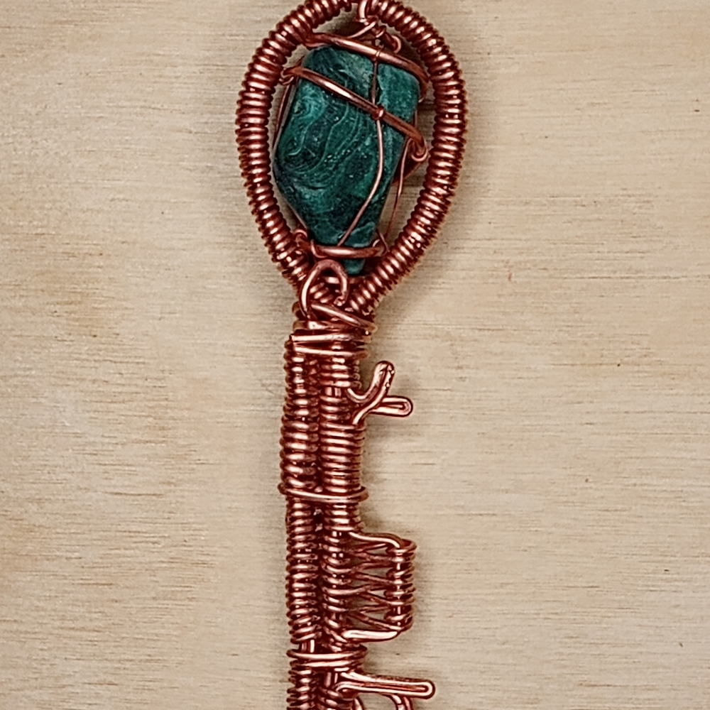 Malachite Stone / Pure Copper Key Pendant - Picture 2 of 2